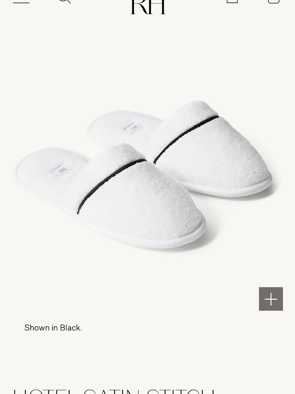RH White Hotel Satin Stitch Slip-On Slippers with navy Trim